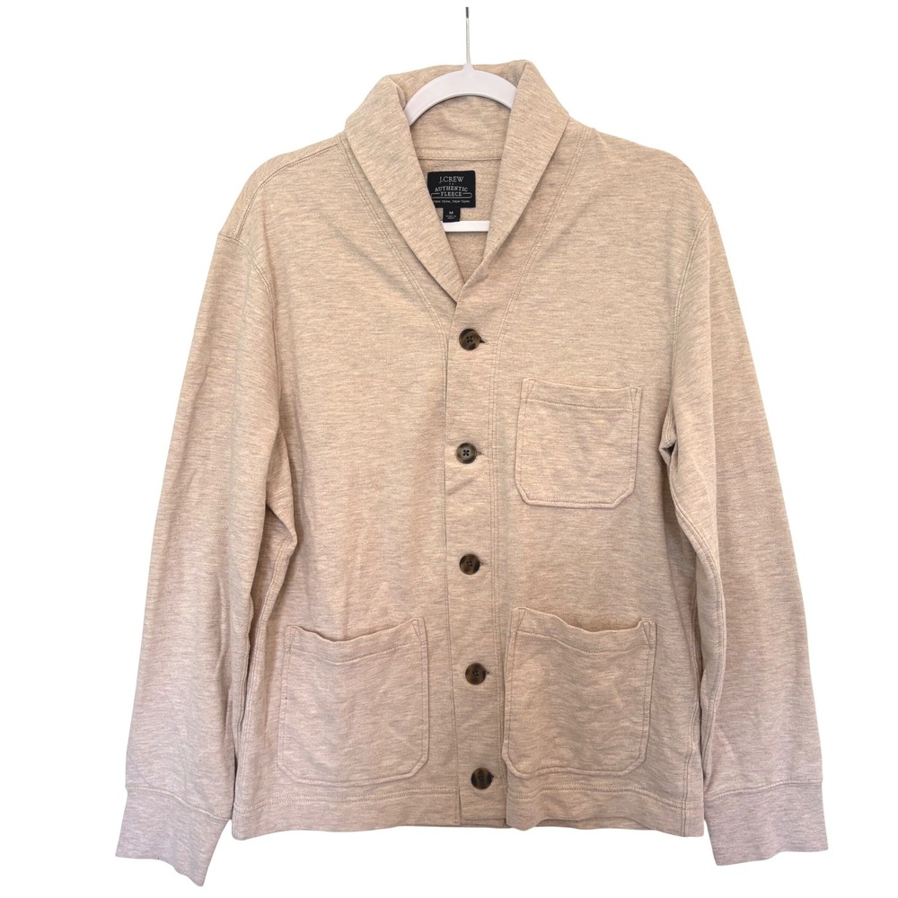J.Crew Authentic Fleece Shawl Collar Cardigan Medium Beige Oatmeal Cozy Gorpcore